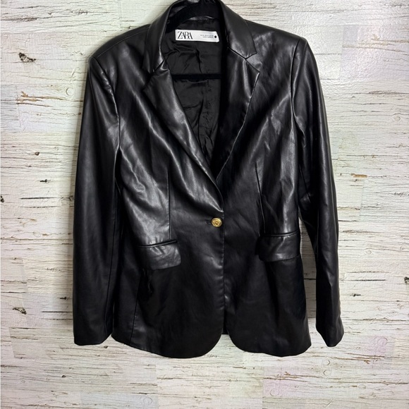 Zara Faux Leather Blazer Jacket size medium black - Picture 1 of 6